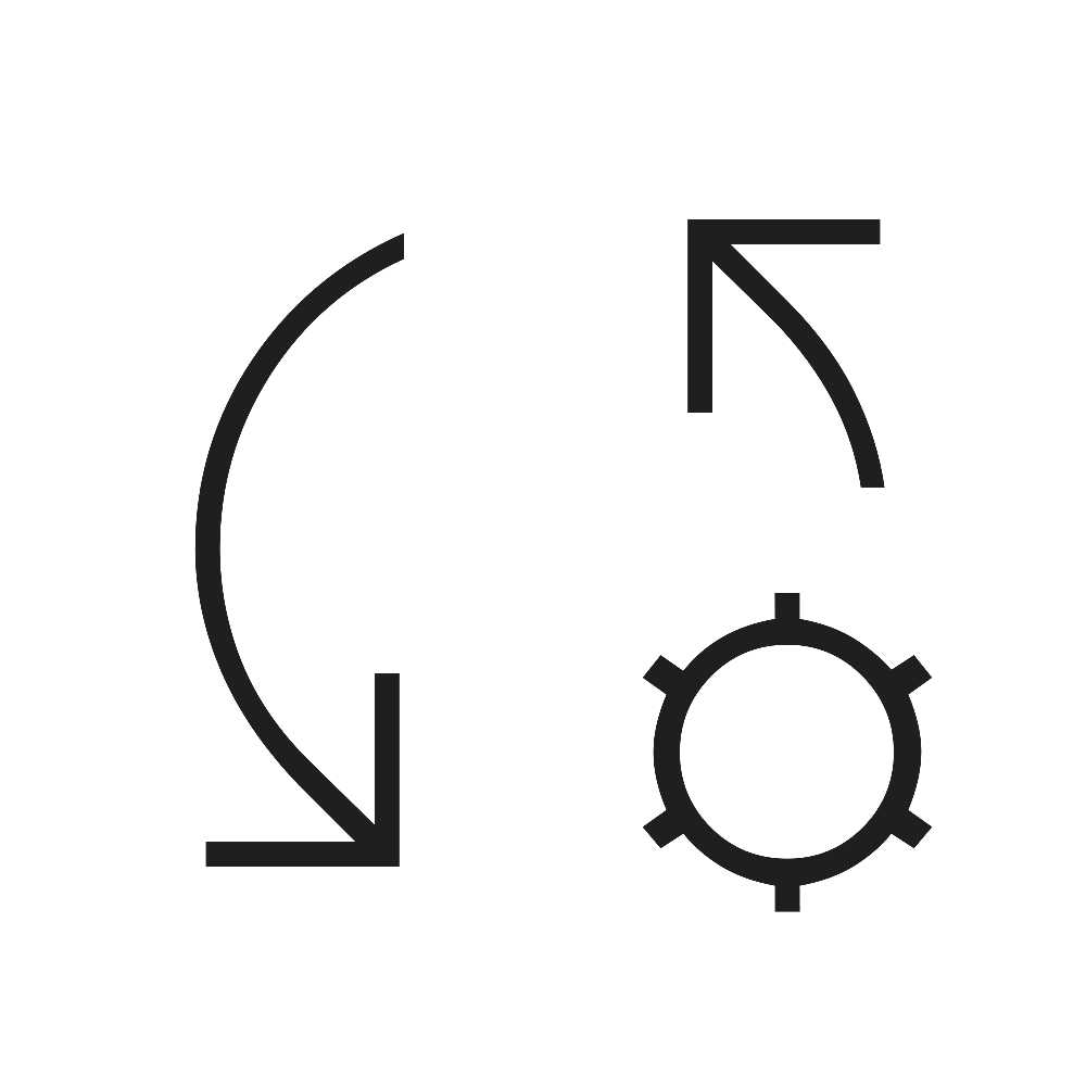 icono de flechas rotando junto a un engranaje